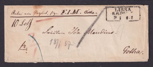 Altdeutschland R3 Lissa Reg. Posen Gotha Thüringen Paket Begleitbrief nach -