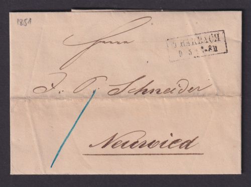 Altdeutschland Preussen Trarbach Neuwied Vorphila Brief 9.5.1851