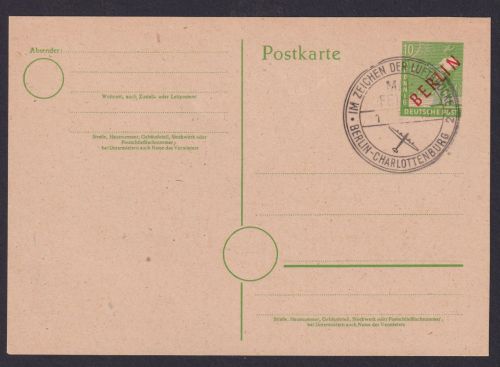 Flugpost airmail Luftpost Berlin Ganzsache P 3 Rotaufdruck Luftbrücke Kat110,-++