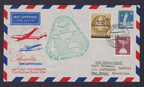 Flugpost airmail Berlin Privatganzsache Luftbrückendenkmal Destination Sao Paulo