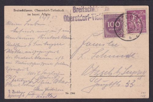 Deutsches Reich Infla L2 Breitachklamm Oberstdorf Tiefenbach Ansichtskarte