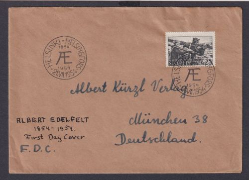 Finnland Brief FDC 433 Albert Edelfelt Maler Kunst Helsinki Brief München