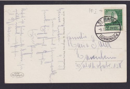 Ansichtskarte Deutsches Reich St. Blasen Schwarzwald nach Mannheim