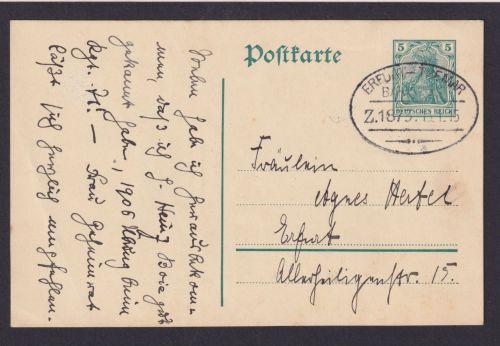 Bahnpost Deutsches Reich Erfurt Themar Thüringen Ganzsache