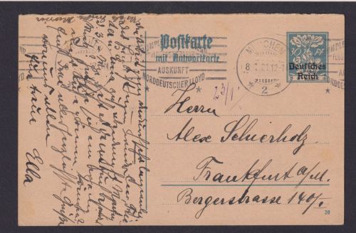 Deutsches Reich München selt. SST Norddeutscher Lloyd Ganzsache Frankfurt Main