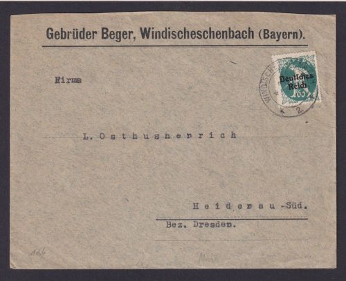 Deutsches Reich Windischeschenbach Bayern Geb. Berger Brief EF Bayern Abschied