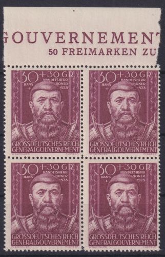 Briefmarken Besetzung Generalgouvernement 122 I Plattenfehler Viererblock