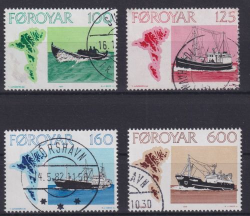 Briefmarken Dänemark Färöer 24-27 Fischerei Schiffe sauber gestempelt Kat 7,00