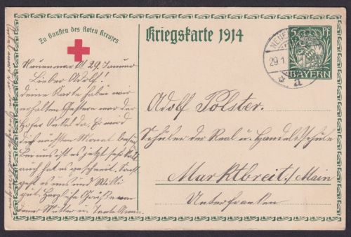 Privatganzsache Bayern PP 38D1/02 König Ludwig III Rotes Kreuz ab Neuenm... nach