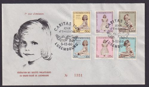 Europa Luxemburg Brief 631-636 Caritas als schöner FDC mit Kindern
