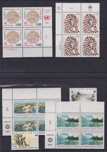 UNO Vereinte Nationen Lot Vierblöcke Bogenecke Eckrand u.a. 1983-84 Luxus postfr