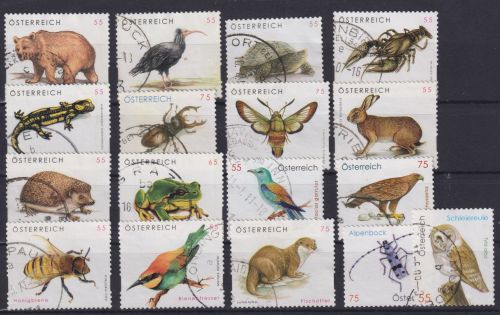 Österreich Tiere Wildtiere Vögel Insekten Käfer 17 Werte Luxus gestemp. 2006-10