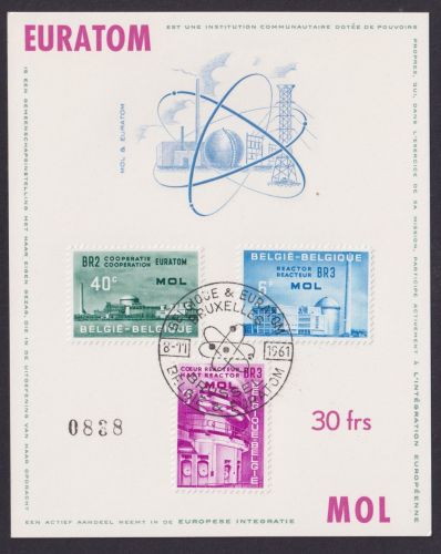 Belgien 1255-1257 Nuklearanlagen in Mol EURATOM Atom auf Sonderkarte 1961