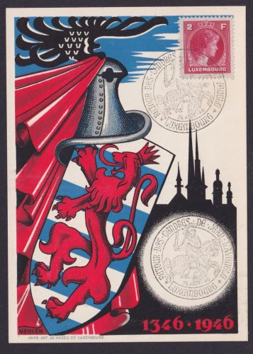 Luxemburg Jean l'Aveugle 1346-1946 Künstlerkarte von Großherzogin Charlotte