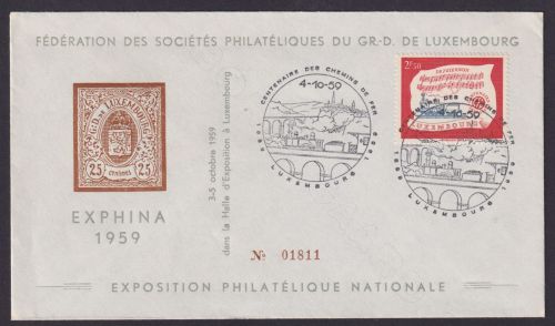 Luxemburg Brief 611 100 Jahre Eisenbahn Ausgabe 1959 als FDC Luxus