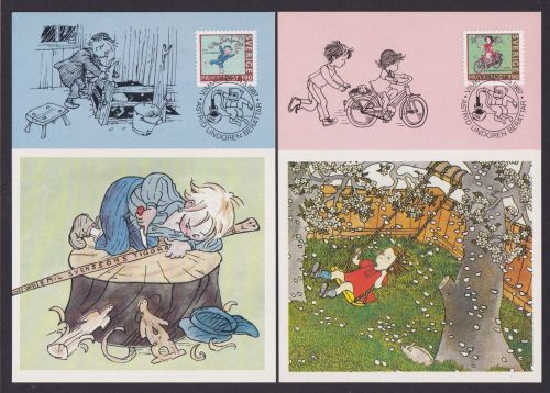 Europa Schweden Astrid Lindgren 1431-1440 Zusammendruck FDC + 5 Maximumkarten