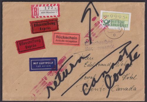 Briefmarken Bund Eilboten R Brief Rückschein Automatenmarke Wert 9995 Pfennig