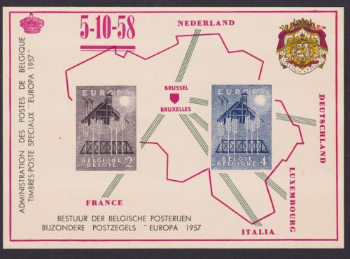 Europa Cept Belgien Gedenkblatt Wertstempel wie 1070-1071 Wappen und Krone