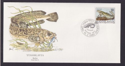 Yugoslavia Jugoslawien Europa Fauna Fische Aalquappe schöner Künstler Brief