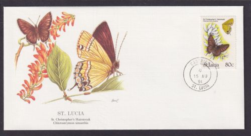 St. Lucia Karibik Fauna Chlorostrymon Schmetterling schöner Künstler Brief