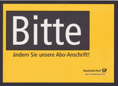Postsache Bund Ganzsache Deutsche Post Änderungsanzeige ABO - Anschrift