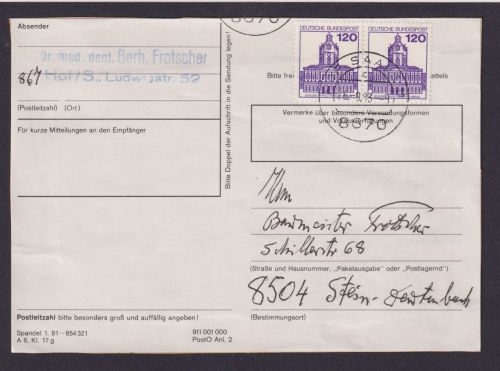 Bund Brief MEF 1141 Paar Burgen & Schlösser Hof Saale Bayern Stein Kat 75,00 auf