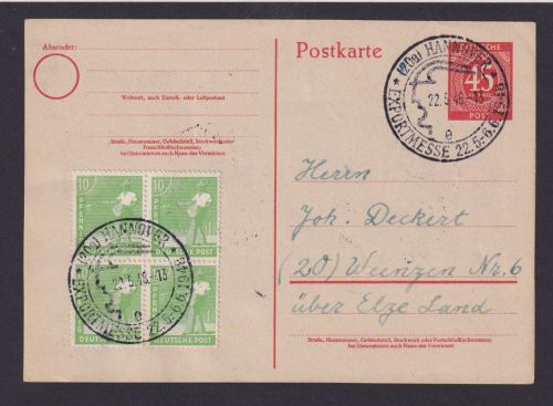 All. Besetzung Ganzsache Viererblock Hannover Niedersachsen SST Weenzen