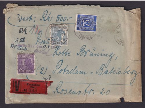 All. Besetzung Wertbrief 500 RM Frankfurt Oder Potsdam Babelsberg Brandenburg