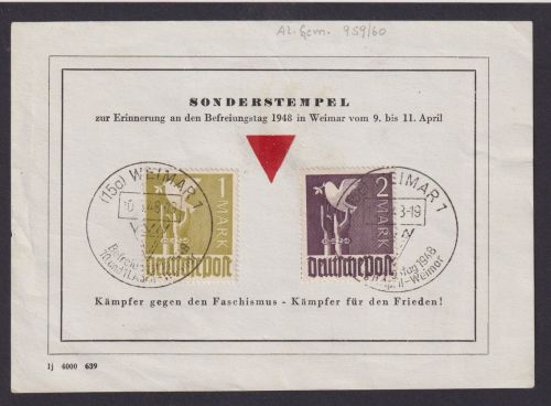 All. Besetzung Karte selt SST Erinnerung Befreiungstag Weimar 1+2 Mark Taube