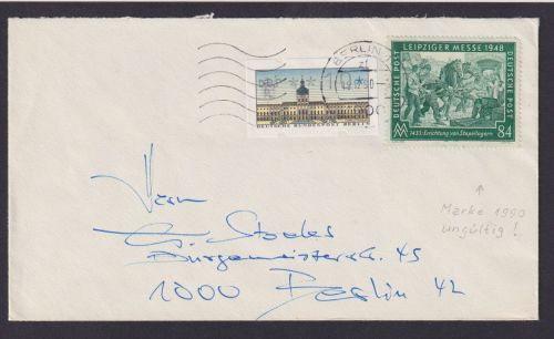 Bund mit ungültiger All. Besetzung Brief Berlin Leipziger Messe 1990 ungültig