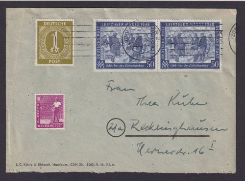 Zehnfachfrankatur All. Besetzung Brief Hannover Niedersachsen Sondermarke