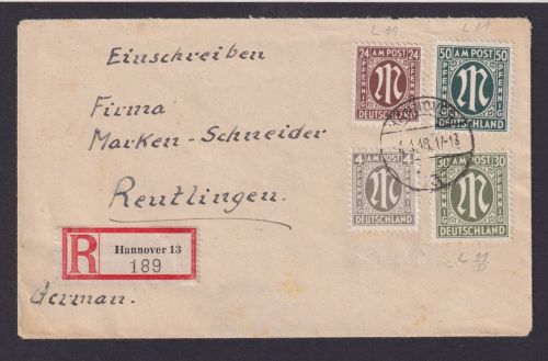 AM Post Bizone R Brief Hannover Niedersachsen MIF Reutlingen Baden Württemberg