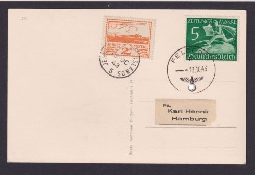 Besetzung II. Weltkrieg Deutsches Reich Jersey Kanalinsel Feldpost Hamburg auf