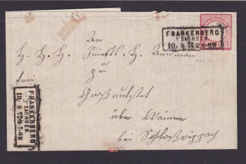 Deutsches Reich Brustschild Brief EF 1 Gr. Frankenberg Sachsen K1 Grossrudestedt