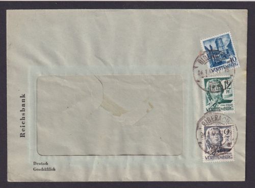 Französische Zone Württemberg Brief Bieberach Riß MIF Reichsbank