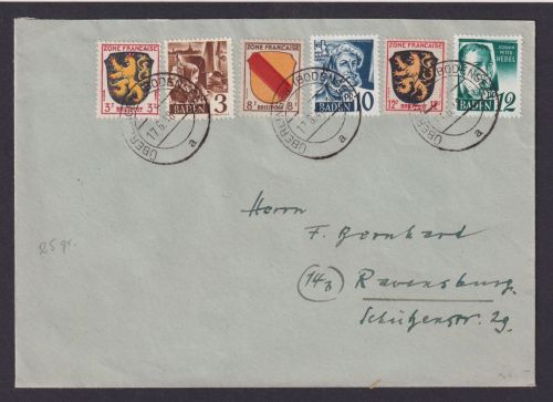 Franz. Zone Überlingen Bodensee Brief 6-Farben MIF Baden Württemberg Ravensburg