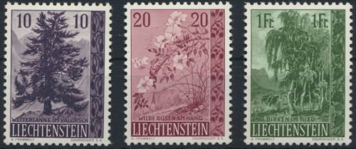 Liechtenstein 357-359 Bäume Sträucher Ausgabe 1957 tadellos postfrisch Kat 26,00