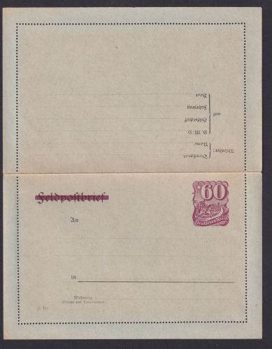 Deutsches Reich Privatganzsache Feldpost durchbalkt PK 15 60 Pfg. Postreiter