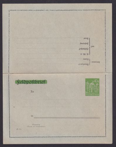 Deutsches Reich Infla Privatganzsache Feldpost durchbalkt PK 37 40 Pfg Arbeiter