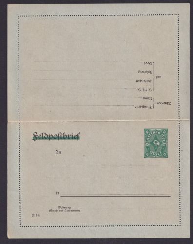 Deutsches Reich Infla Privatganzsache Feldpost durchbalkt PK 30 4 Mark Posthorn