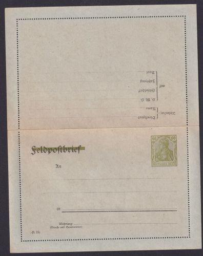 Deutsches Reich Privatganzsache Feldpost durchbalkt PK 9 60 Pfg. Germania