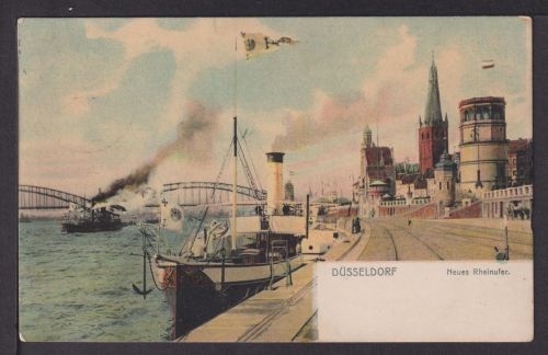 Ansichtskarte Düsseldorf neues Rheinufer 1905 Berlin Schiff Schiffe