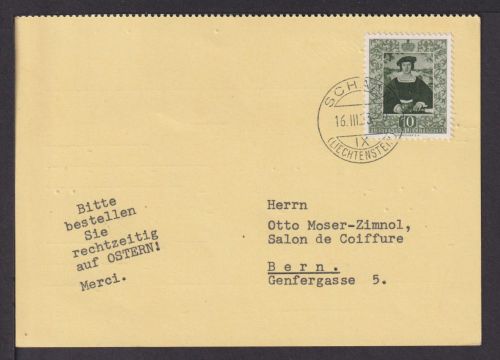 Liechtenstein Auslands Postkarte EF 311 Gemälde Kunst Schaan Bern Schweiz