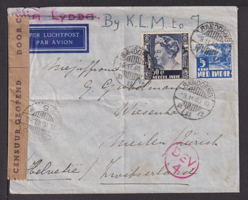 KLM Flugpost Airmail Niederlande Niederl Indien selt Zensurbrief Bandoeng