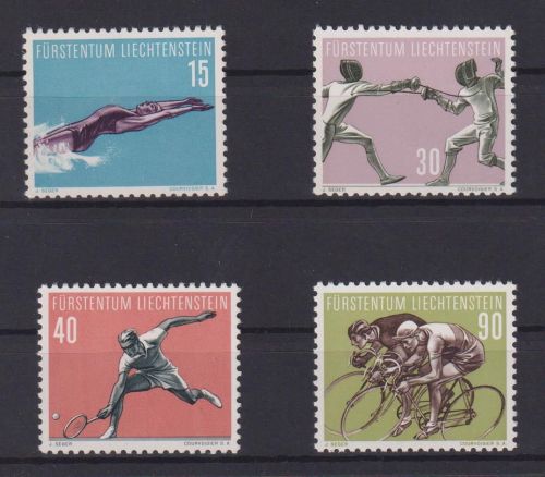 Liechtenstein 365-368 Sport V. Ausgabe 1958 tadellos postfrisch KatWert 30,00