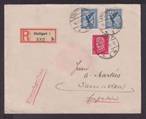 Deutsches Reich Auslandsbrief MIF Flugpost Adler + Hindenburg Stuttgart Samaden