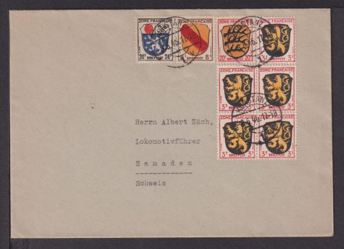 Franz. Zone Auslands Brief MIF Viererblock Allgemeine Ausgabe Konstanz Samaden