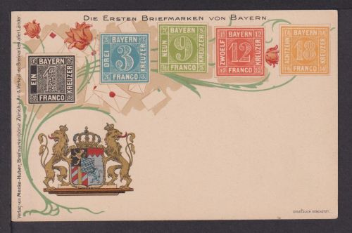 Altdeutschland Bayern sehr schöne Wappen Ansichtskarte Abb. Klassik Briefmarken
