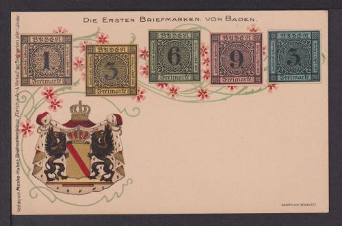 Altdeutschland Baden sehr schöne Wappen Ansichtskarte Abb. Klassik Briefmarken