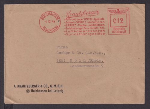 Holzhausen Sachsen Deutsches Reich AFS Absenderfreistempel Reklame Krautzberger